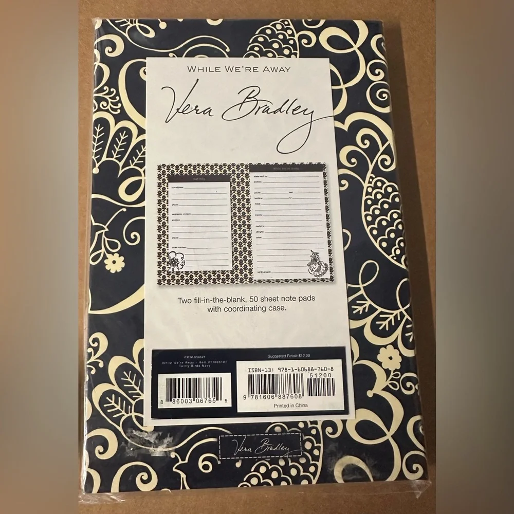 Vera Bradley While We're Away Note Pad Babysitter's Book Twirly Birds Navy Blue